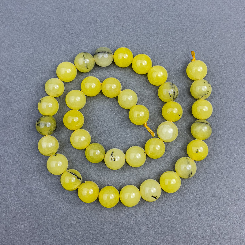 Yellow Turquoise Beads - Smooth Round Bead, 10 mm Diameter ±, On Cord, 38 cm Length ±