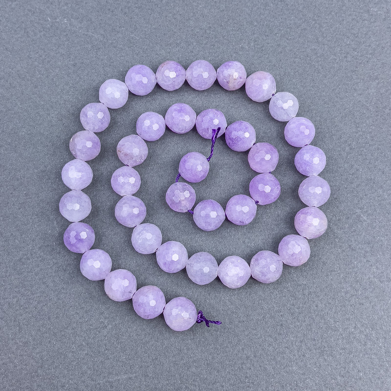 Lavender Amethyst natural stone faceted beads, diameter 10 mm ± on cord, length 40 cm+