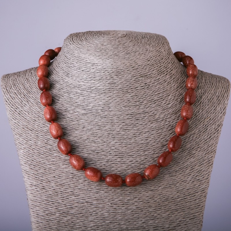 Aventurine Beaded Necklace 'Golden Sand' 'Barrel', bead size 10x14 mm, length 47 cm