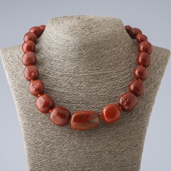 Clearance. Red Jasper Bead Necklace large, tumbled, for increase, diameter 12-21mm, length 49cm