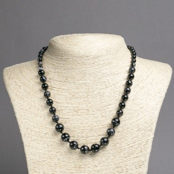 Adjustable-length necklace with natural black oval agate beads, smooth beads, 6–10 mm diameter, 45 cm length
