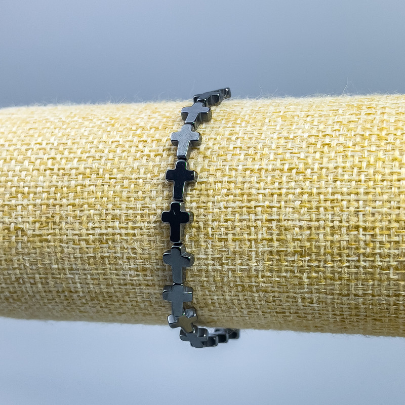 Hematite Cross Bracelet, diameter 8×6 mm, length 18 cm (stretch)