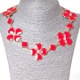 Necklace with Diamond Shapes and Flowers Featuring Hearts with Crystal Centers, Gold-Tone Metal and Red Gloss
