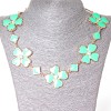 Necklace with Rhombus Shapes and Flowers with Rhinestones in Gold-Toned Metal and Aquamarine Shine (15-35 mm)