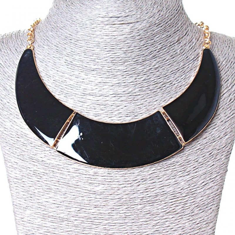 Gateway Necklace, 3-Part Gold-Tone Metal and Black Gloss (130x20 mm)
