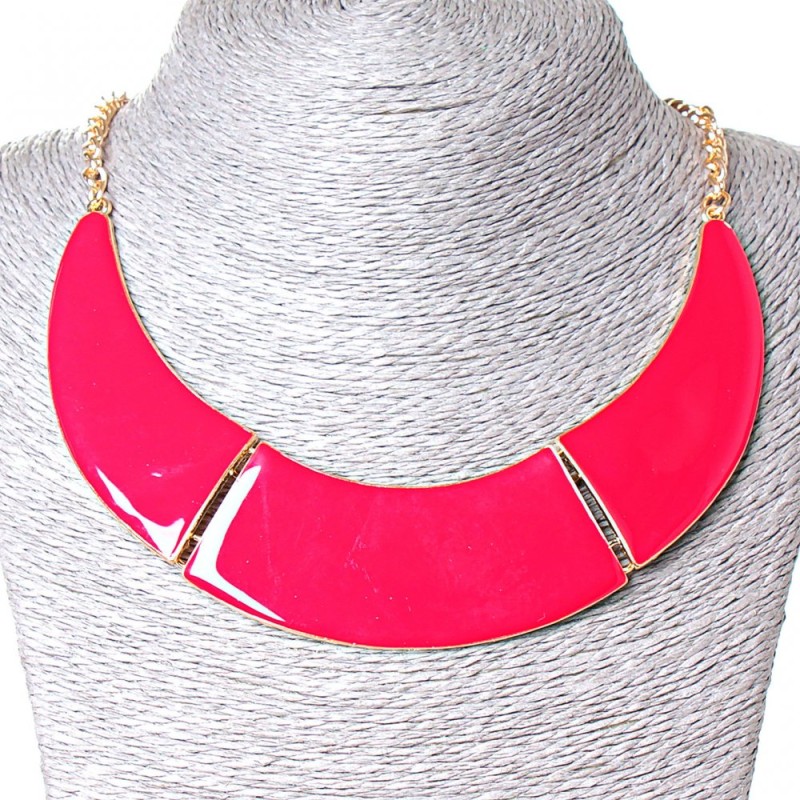 Necklace 'Gate' 3-part gold-tone metal with red gloss finish (130x20 mm)