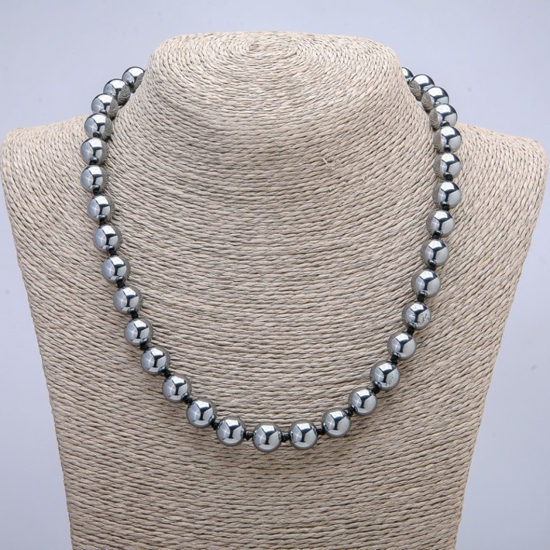 Terahertz natural stone necklace, smooth bead, 10mm diameter, 45cm length +