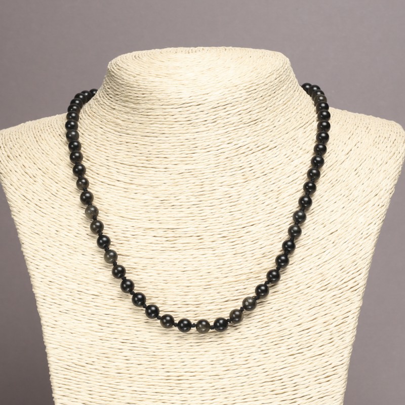 Sun Obsidian Necklace with smooth beads, 6 mm diameter, 45 cm long