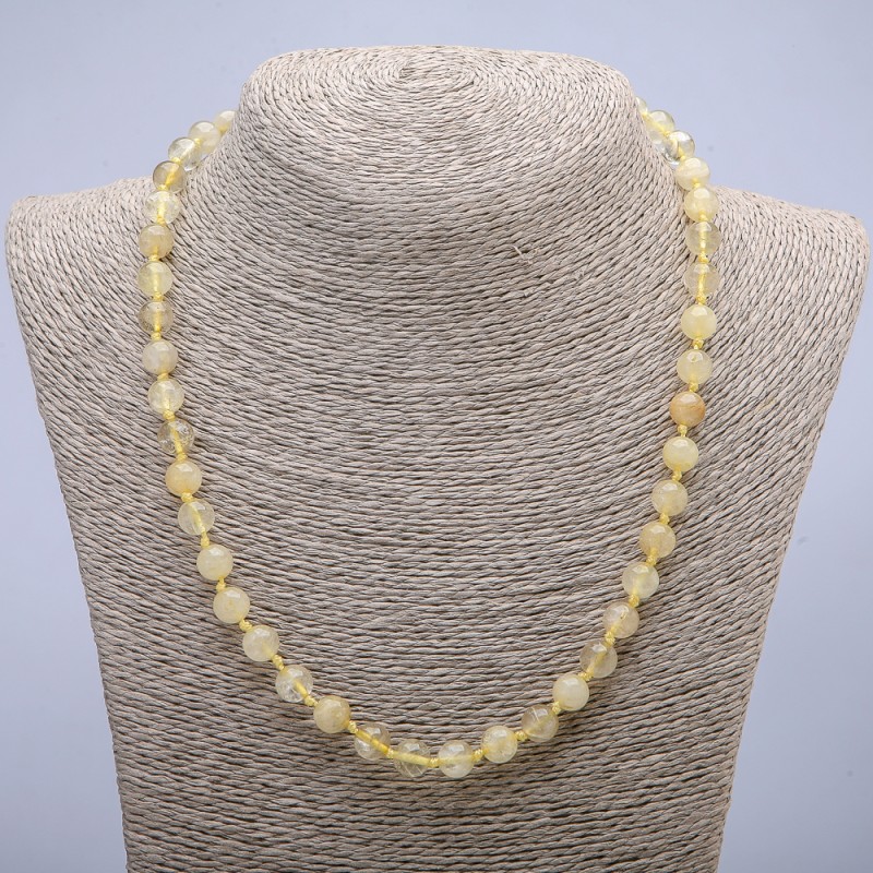Citrine Necklace with Smooth Beads, 8 mm Diameter, 45 cm Length +