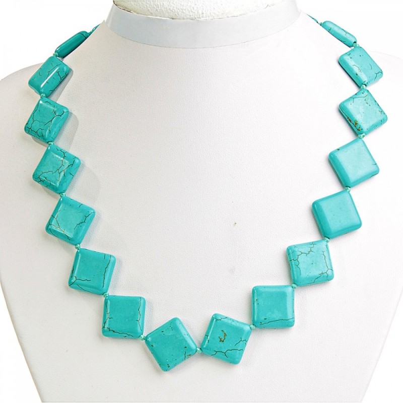 Turquoise necklace with veining (single) diamond 18×18 mm, length 45 cm