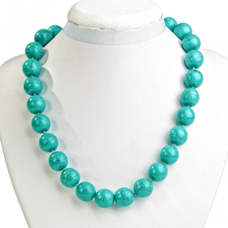 Necklace green Turquoise with veining (single ) round bead 16mm, length 49cm