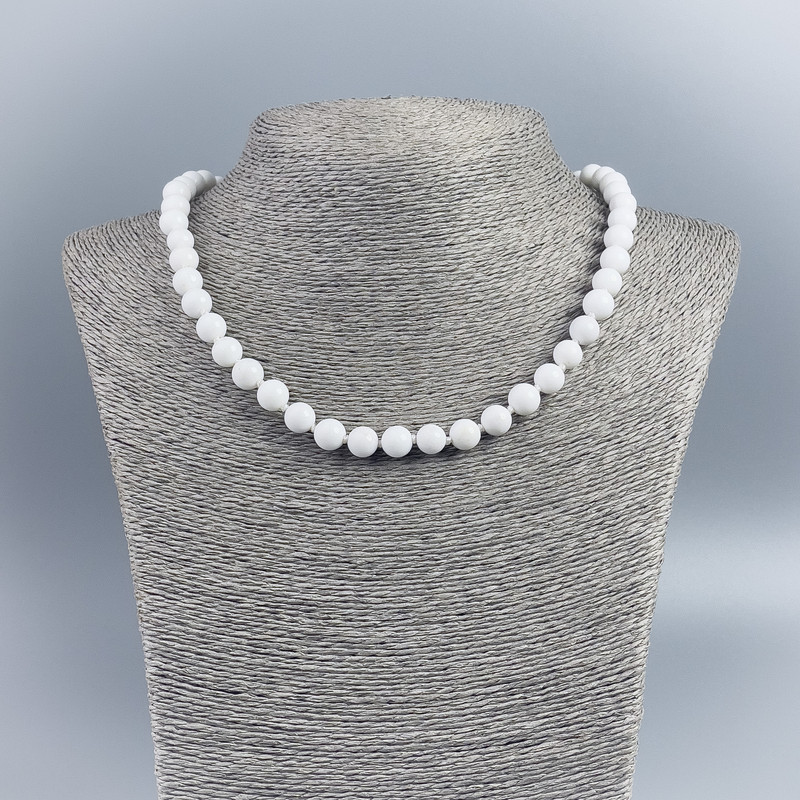White Agate Necklace (pressed) Smooth Beads, 8 mm Diameter, Length 45 cm ±