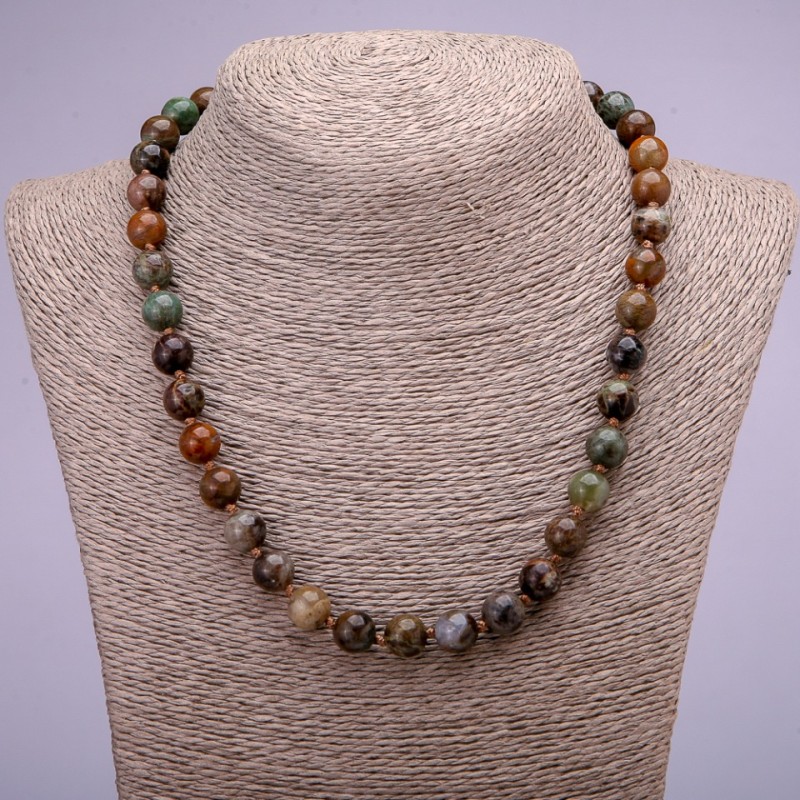 Beaded jasper necklace, smooth beads, diameter 10 mm, length 45 cm