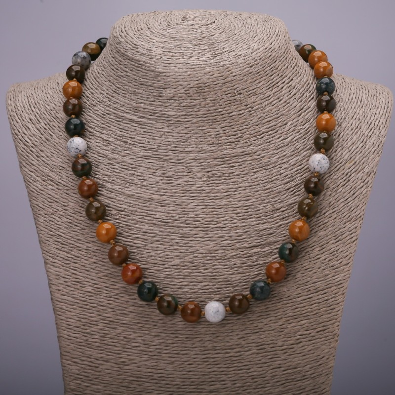 Necklace of Assorted Natural Stone Beads, Smooth Round Beads, 10 mm Diameter, 45 cm Length