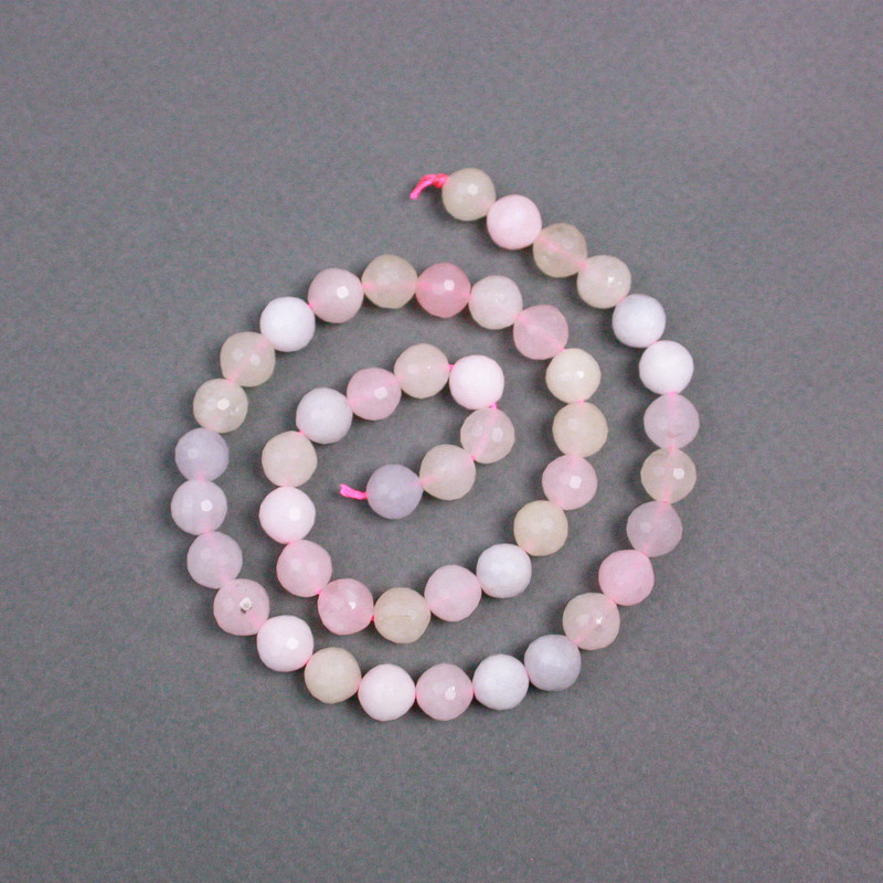 Morganite Beads on Thread, Natural Stone, Faceted Round Bead, 8 mm Diameter ±, 38 cm Length ±
