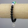 Black Agate Bracelet with Silver-Tone Inserts and Multicolored Beads