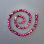 Beads Raspberry Tiger Eye, tinted natural stone, faceted cube, 7x7 mm diameter, 39 cm length on thread