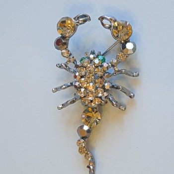 Brooch Scorpion with gray and green rhinestones, dark-silver metal 70×37mm+