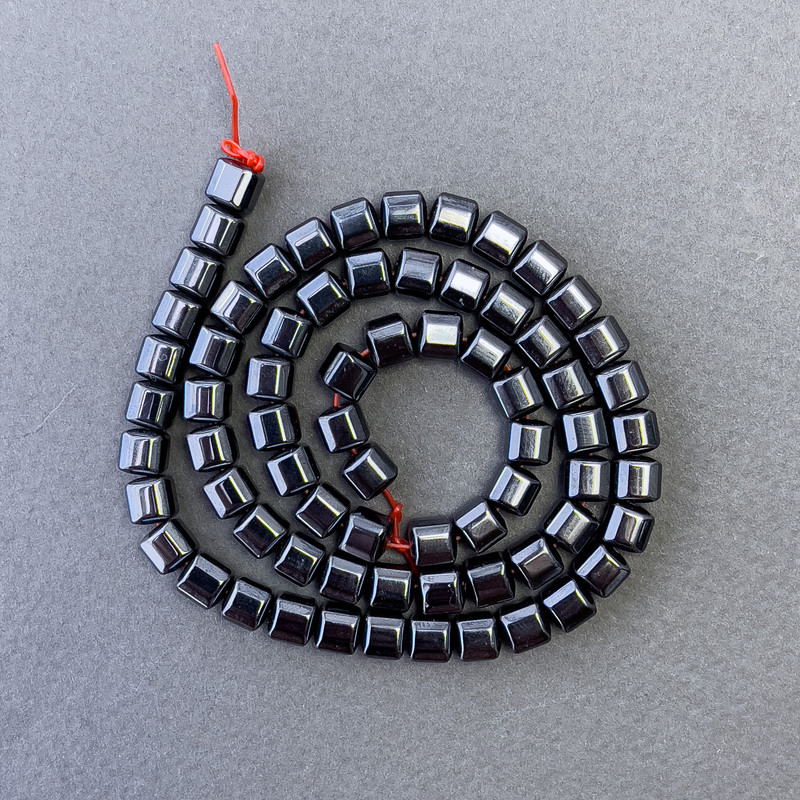 Hematite cube beads on thread, size 5.5×6 mm, length 40 cm +-