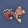 Brooch 'Kitty' with Pink Cat's Eye, Pink Mother-of-Pearl, Gold-Tone Metal 28x23mm