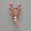 Scorpion Brooch Pendant with Pink Crystals, Silver-Tone Metal 28x54mm