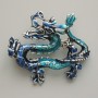 Dragon Brooch Pendant Blue Enamel, Silver Metal 47x41 mm