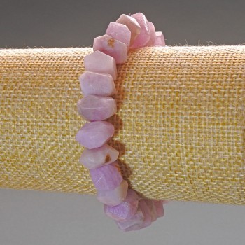 Bracelet with Natural Kunzite, Faceted Rondel, Diameter 10×7 mm, Length 18 cm (Stretch)