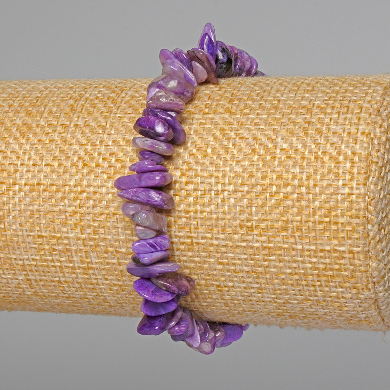 Charoite Bracelet with natural stone chips, diameter 8x2 mm, length 18 cm+- (stretch)