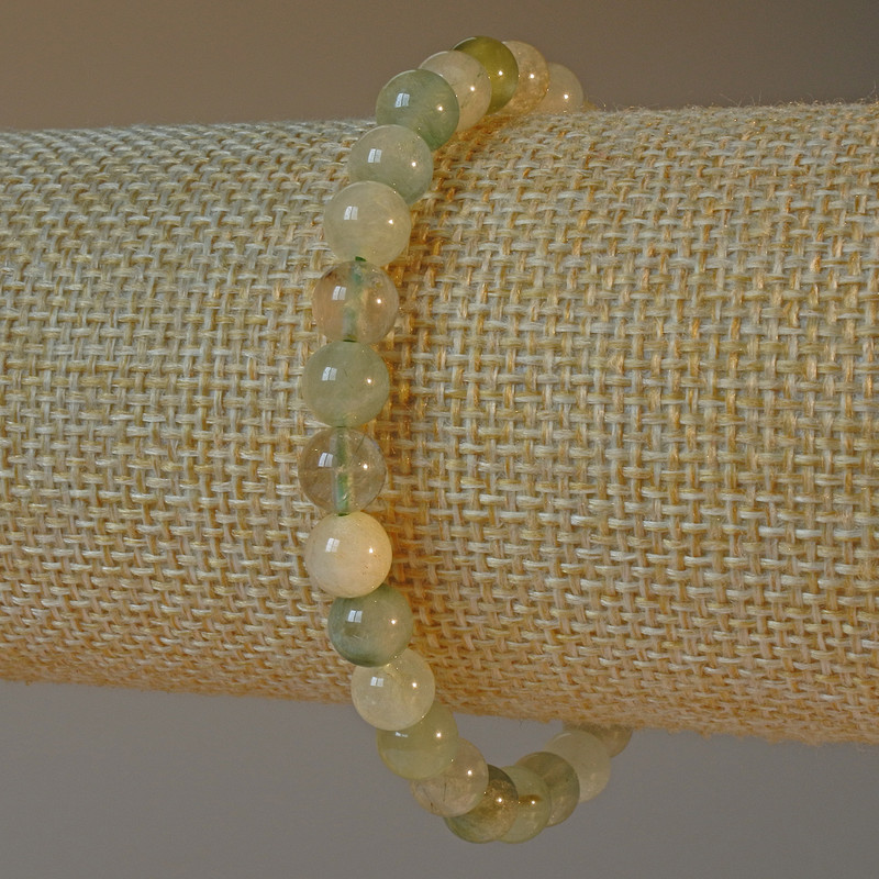 Bracelet Phantom Quartz with Rutile, natural stone, smooth bead, diameter 6.5 mm, length 18 cm (stretch)