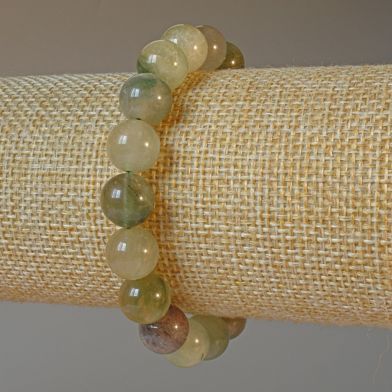 Phantom Quartz with Rutile Bracelet, natural stone, smooth beads, 10 mm diameter, 18 cm length ± (stretch)
