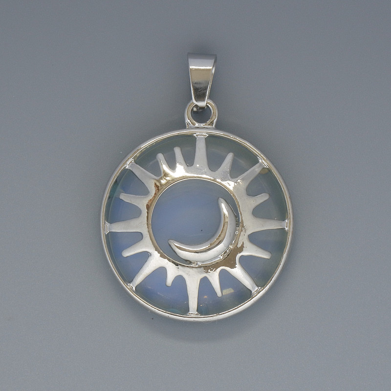 Pendant Sun Moonstone, diameter 27mm±, length 37mm± in a silver setting
