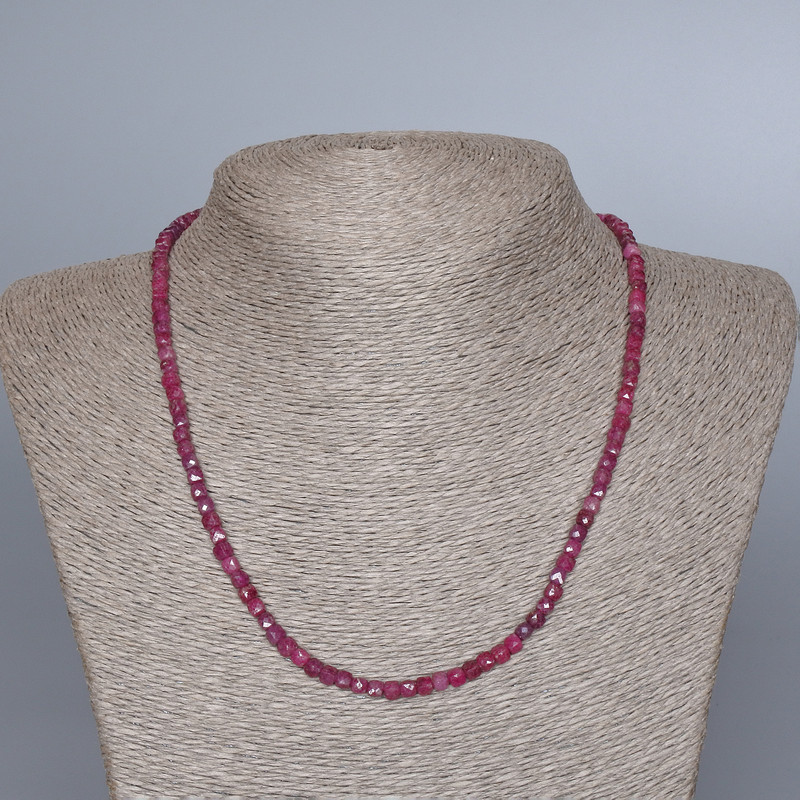 Necklace of natural ruby, faceted cube beads, 4 mm diameter, 45 cm long with clasp