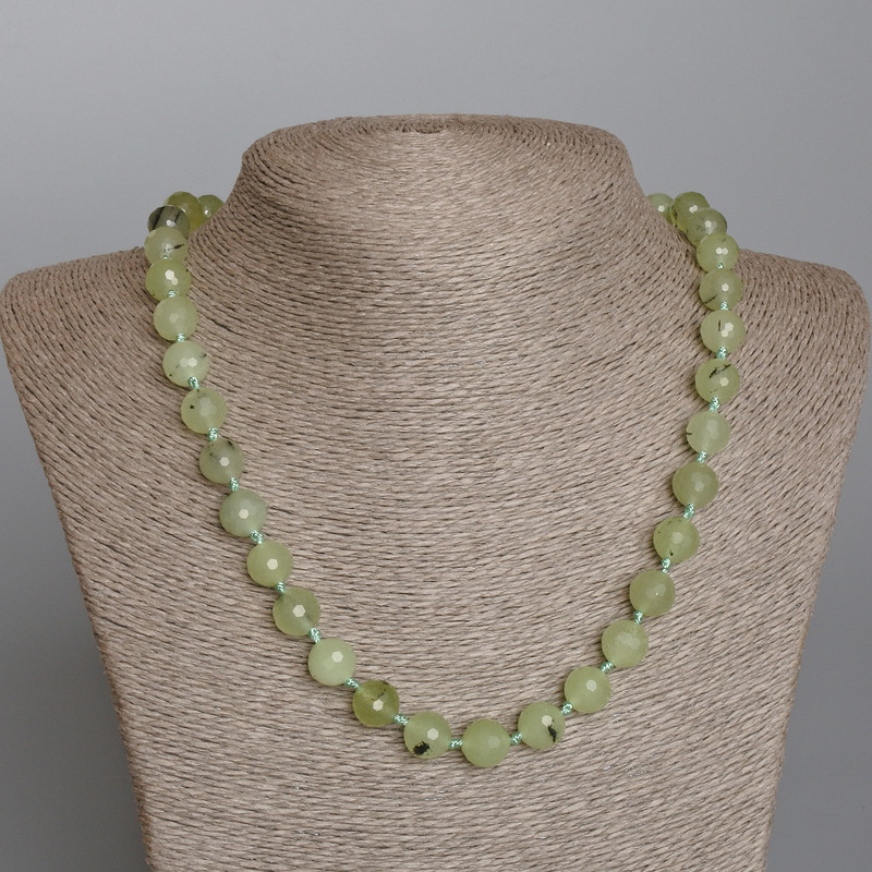 Prenite Necklace with Natural Prenite Stone, Faceted Bead, 10 mm Diameter, 50 cm Length