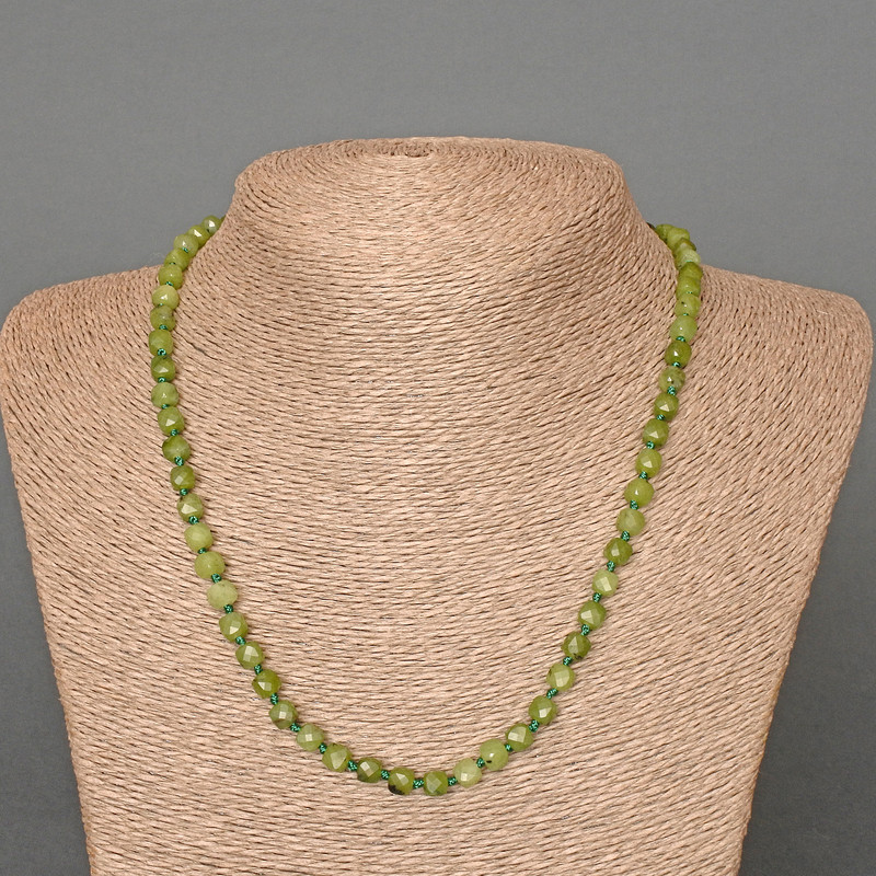 Prehnite Necklace, natural stone, faceted cube beads, diameter 5 mm ±, length 49 cm ±