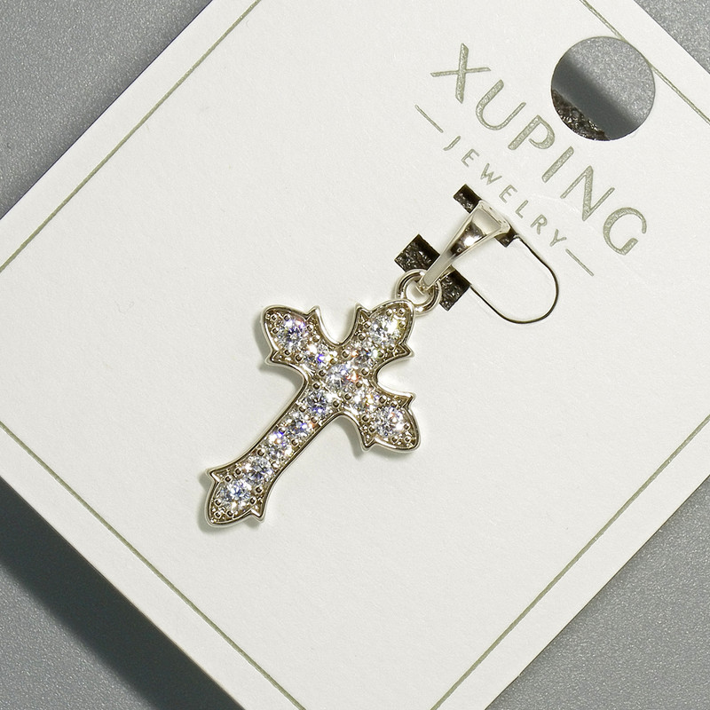 Pendant 'Cross' Xuping with White Crystals, diameter 14×20 mm, length 27 mm, rhodium