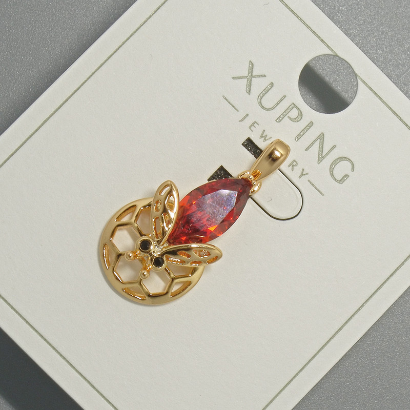 Pendant 'Bee' Xuping with red crystal, diameter 12x20 mm +/-, length 26 mm +/-, 18K plating
