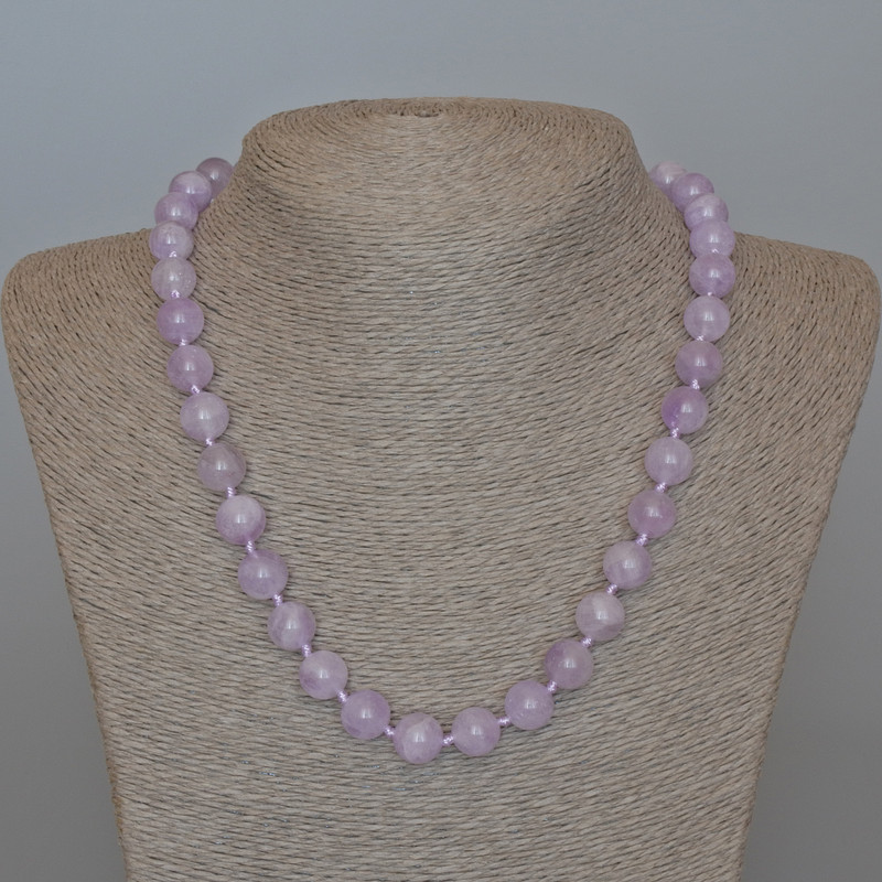 Lavender Amethyst Necklace - natural stone, smooth bead, diameter 10.5 mm, length 49 cm