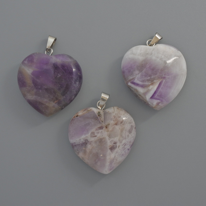 Amethyst Heart Pendant, diameter 25×25×9 mm, length 33 mm