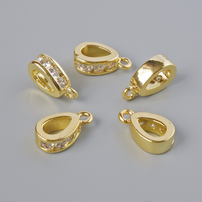Pendant base with white rhinestones, gold-tone metal, diameter 11×3 mm, 1 piece