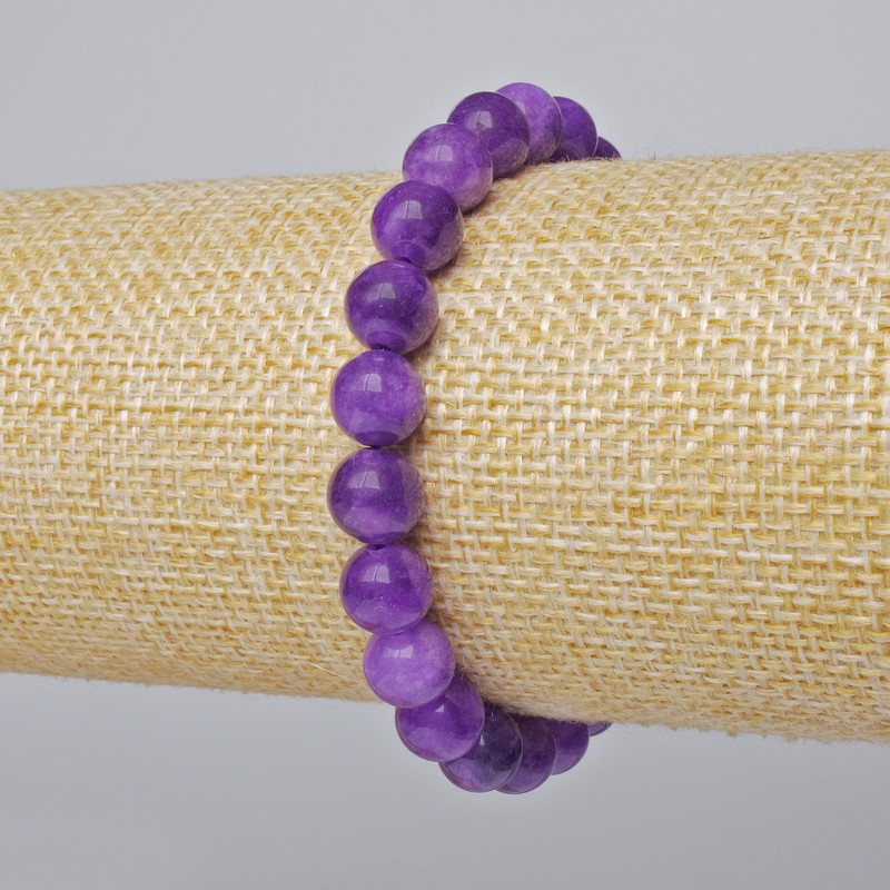 Lepidolite Bracelet (Synthetic) with Smooth Beads, 8 mm Diameter, about 18 cm long (stretch)