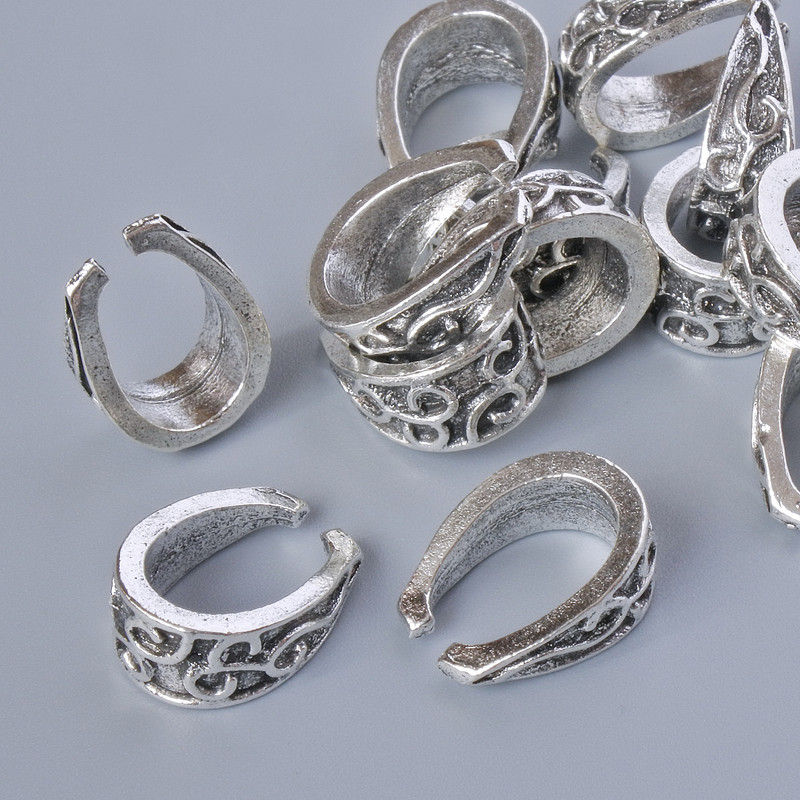 Pendant Base, silver color, size 15x11x6 mm, hole size 10.7x7.2 mm, pack of 13 pcs, approx. 20 g, silver-colored metal