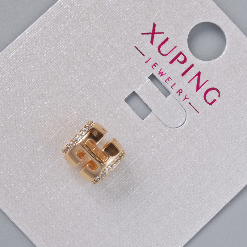 Xuping Bead with White Crystals, 8.5 x 8.5 mm, hole diameter 4.7 mm, 18K Gold-Plated