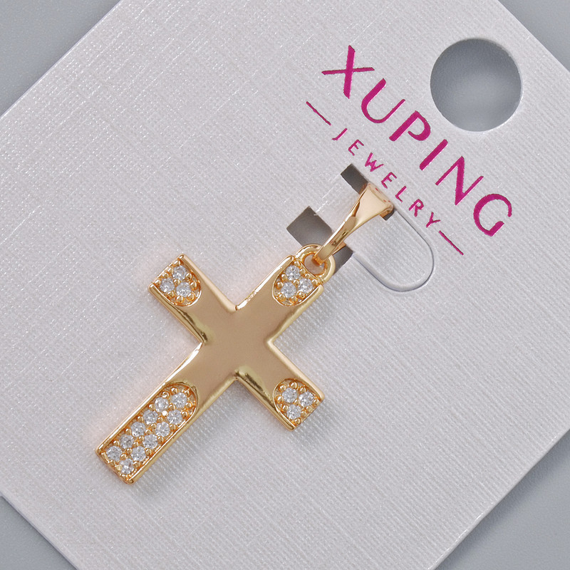 Pendant 'Cross' Xuping with white crystals, diameter 22×15 mm, length 28 mm, 18K gold plating