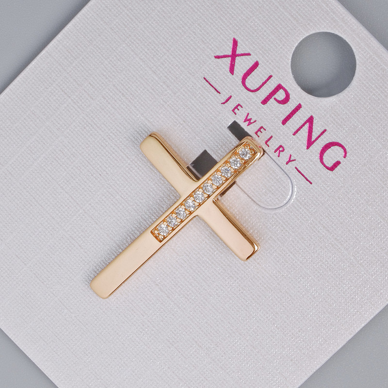 Pendant 'Cross' Xuping with White Crystals, Diameter 25×17 mm, 18K Gold Plating