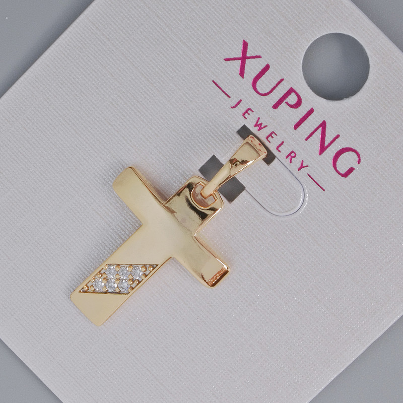 Pendant 'Cross' Xuping with white crystals, diameter 20x16 mm ±, length 25 mm ±, 18K gold plating