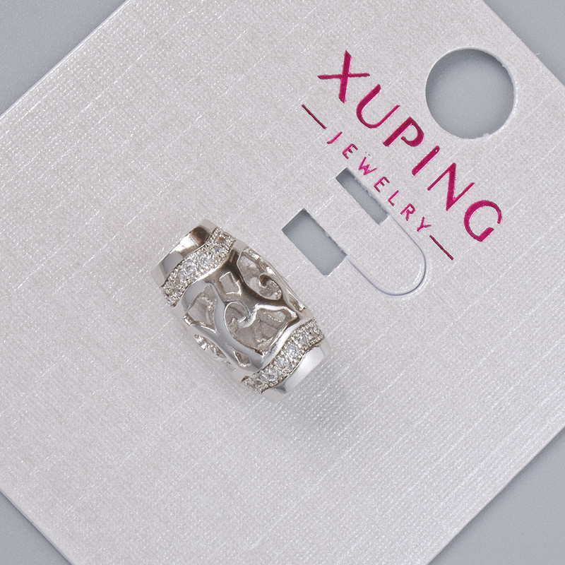 Xuping Bead with White Crystals, size 13.5×8 mm ± hole, hole diameter about 3 mm, Rhodium