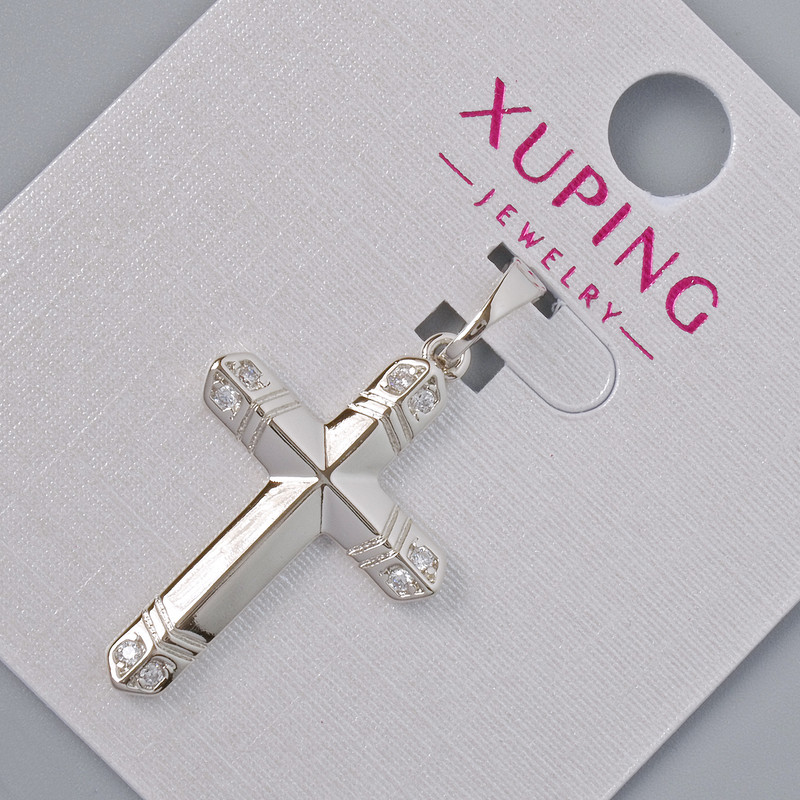 Pendant 'Cross' Xuping with White Crystals, diameter 26.5 x 17.5 mm, length 32 mm, rhodium