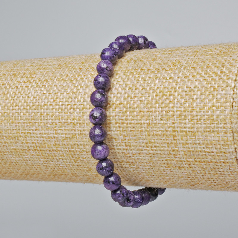 Sugilite Bracelet (pressed) smooth beads, diameter 6.5 mm, length 18 cm (stretch)