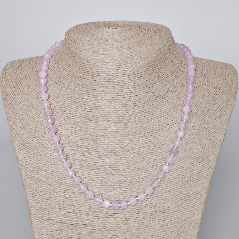 Lavender Amethyst Necklace, natural faceted cube stones, 6 mm diameter, length 47–49 cm