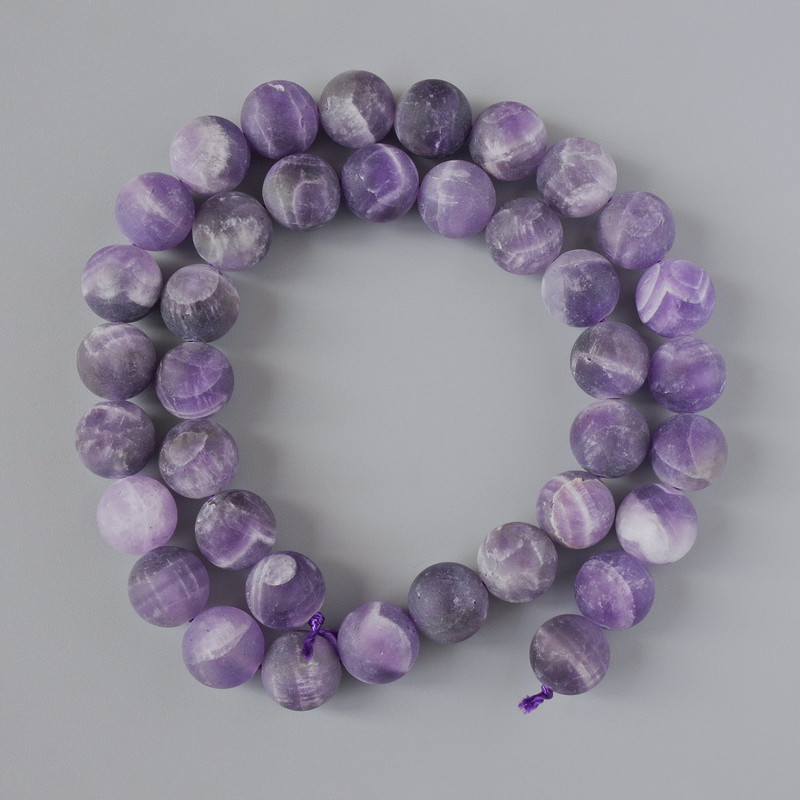Amethyst Beads Matte Natural Stone Smooth Round Bead, 10 mm Diameter ±, 39 cm Length ± on Thread